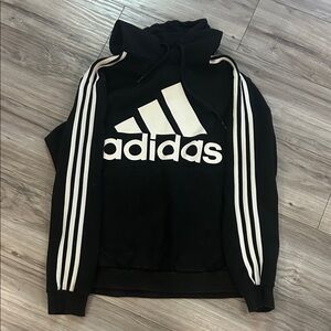 Adidas Men's Black and White Striped Hoodie